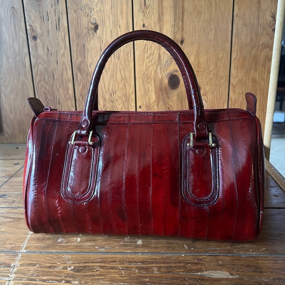 NWOT Vintage Authentic Exotic Eel Skin Beautiful Burgundy Handbag - Picture 3 of 10